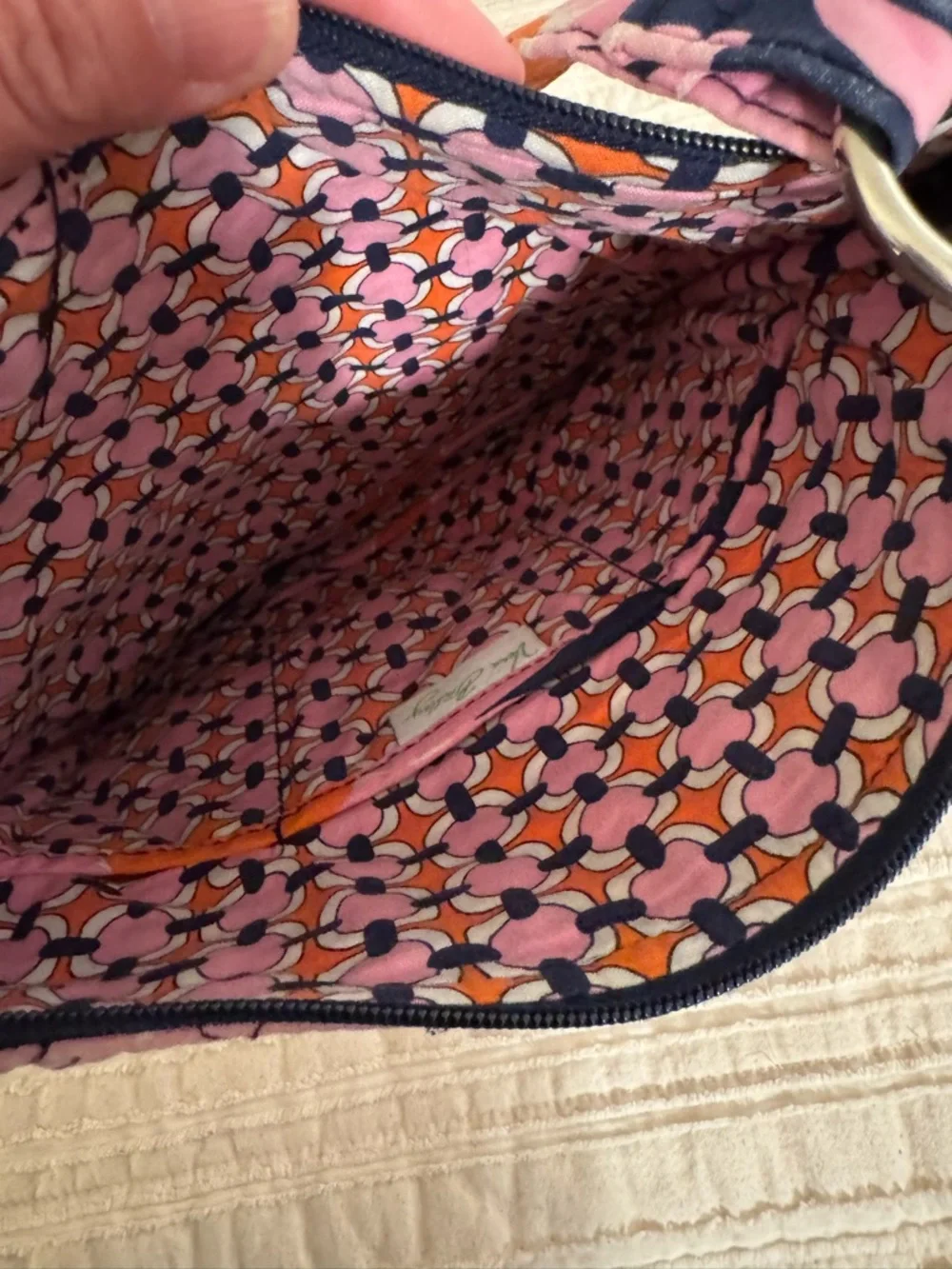 Vera Bradley Loves Me Pink Navy Orange Quilted Crossbody Bag Floral Pattern - Picture 5 of 7